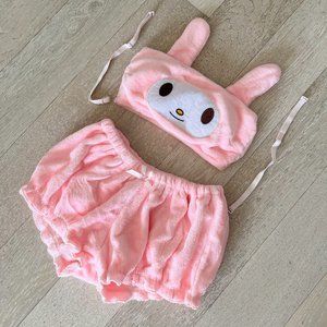 Cute Anime Bunny Pajama Set w/ Removable Straps | Small | Pink
